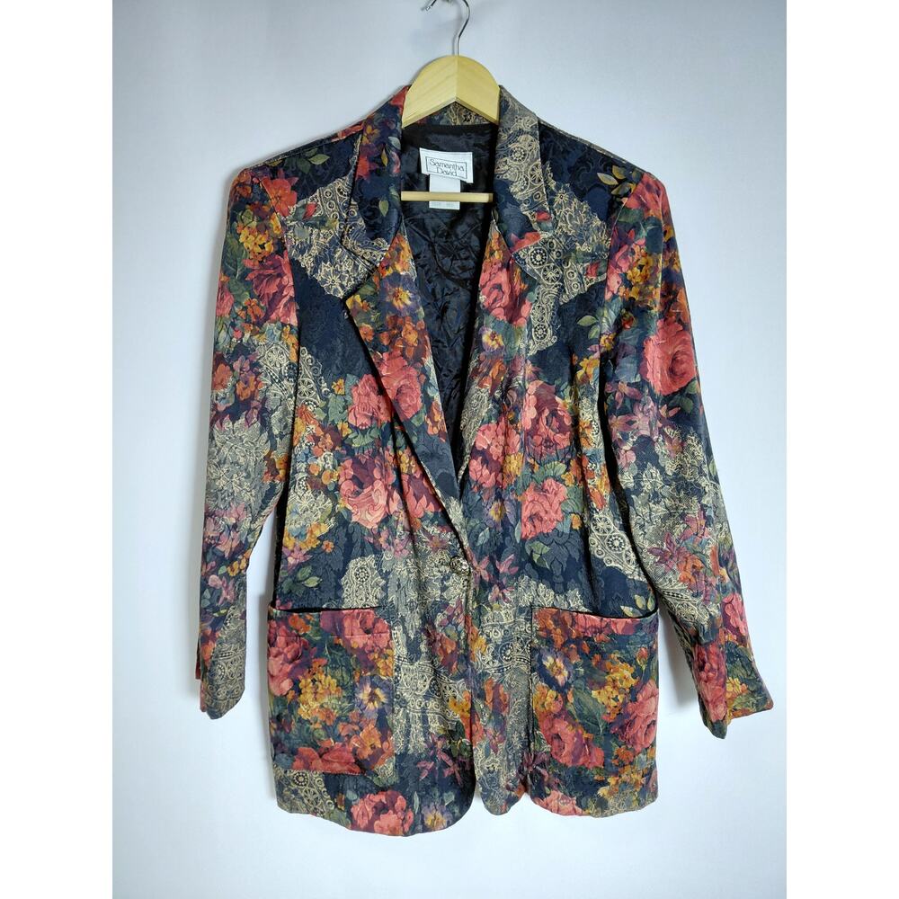 Samantha David Floral Blazer Multicolor Women Long Sleeve Collared Size M
